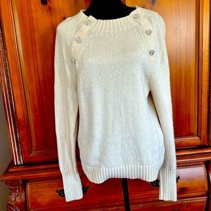 J Crew Cream Colored Sweater with Crystal Buttons Size M